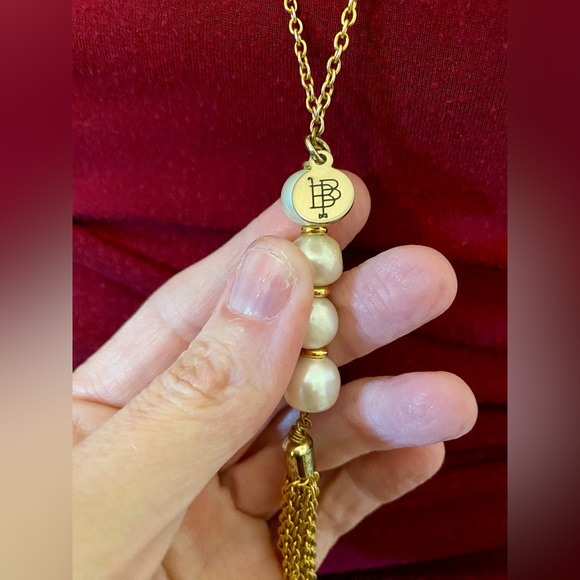 Bourbon & Bowties Necklace- Long gold chain w/ pearls at the end. NEW! Retail$40 - Picture 3 of 4